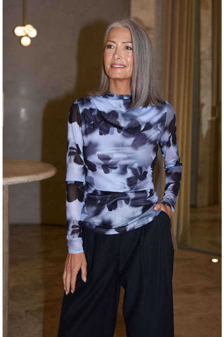 Salem Print Top, Alternate, color, BLUE ABSTRACT FLORAL