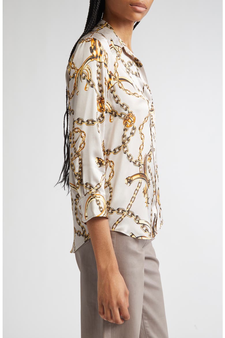 Dani Chain Print Silk Button-Up Shirt, Alternate, color, SMK GR/GD LNG HRN CHN