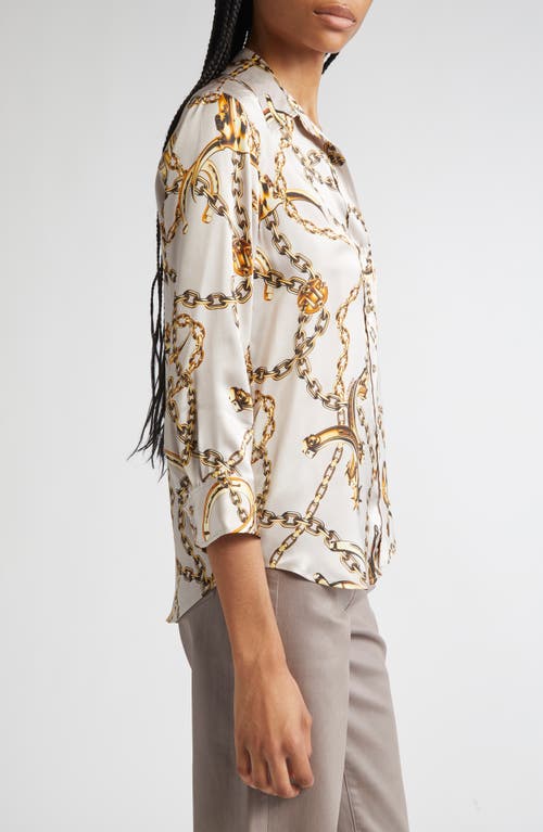 L'agence Dani Chain Print Silk Button-up Shirt In Animal Print