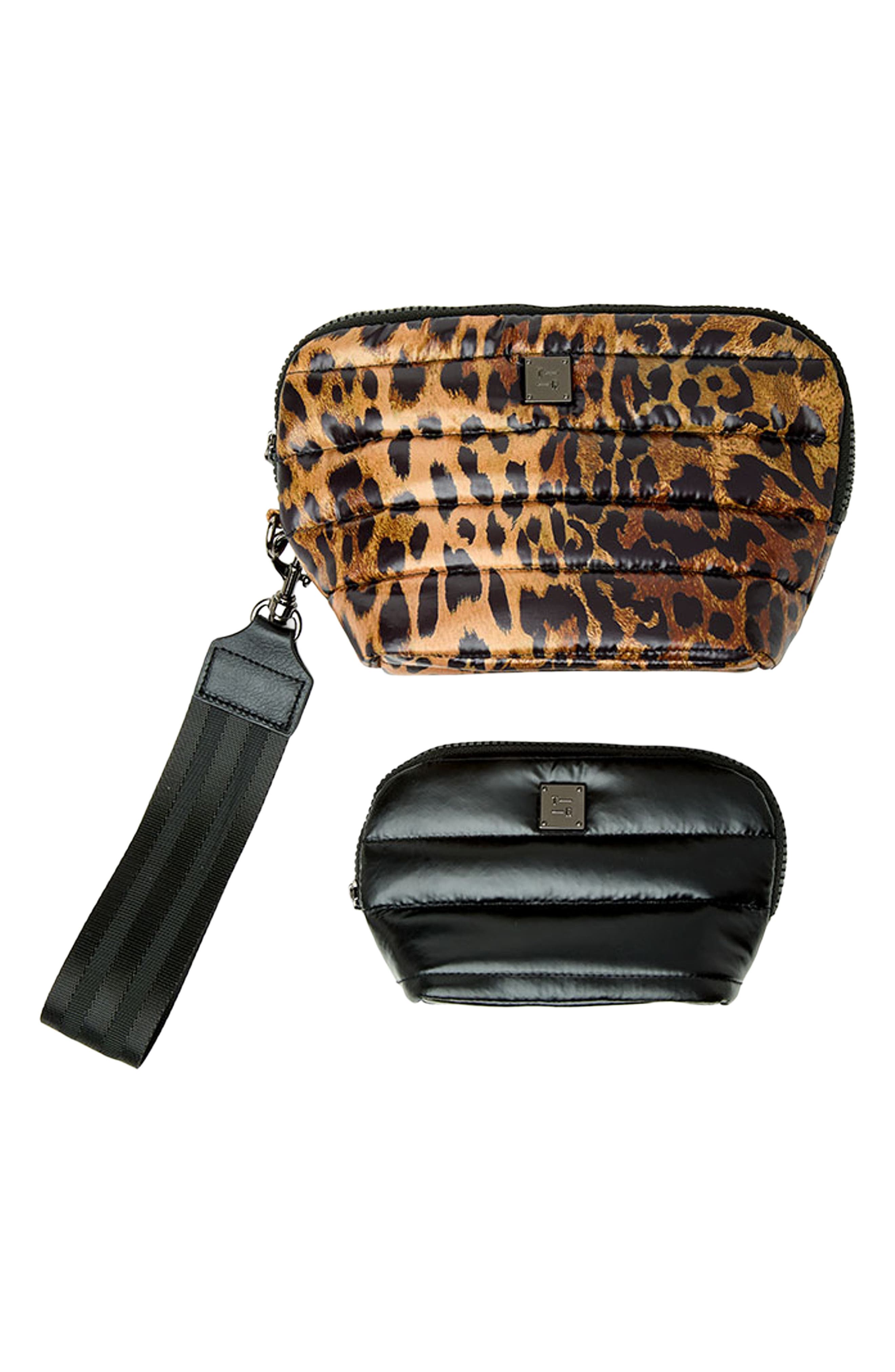 Double Stash Set of 2 Zip-Top Travel Pouches, Alternate, color, LEOPARD/ PEARL BLACK