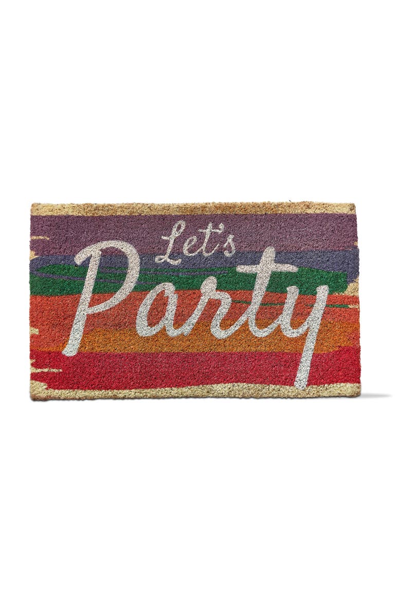 Rainbow Colored Lets Party Welcome Mat for Indoor Outdoor, Main, color, Brown