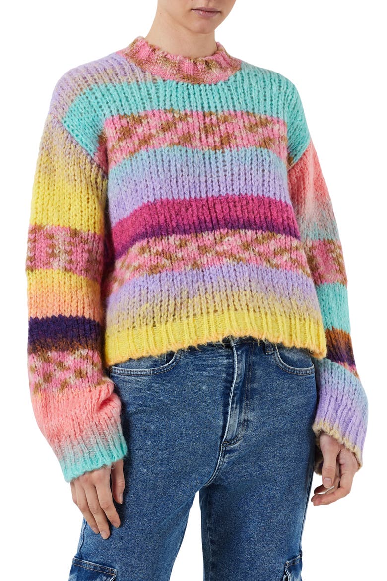 Dazy Pattern Mock Neck Sweater, Main, color, PURPLE ROSE DETAIL C