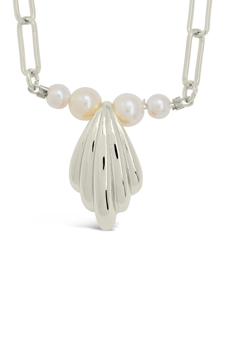 Chérie Faux Pearl Shell Pendant Necklace, Main, color, SILVER