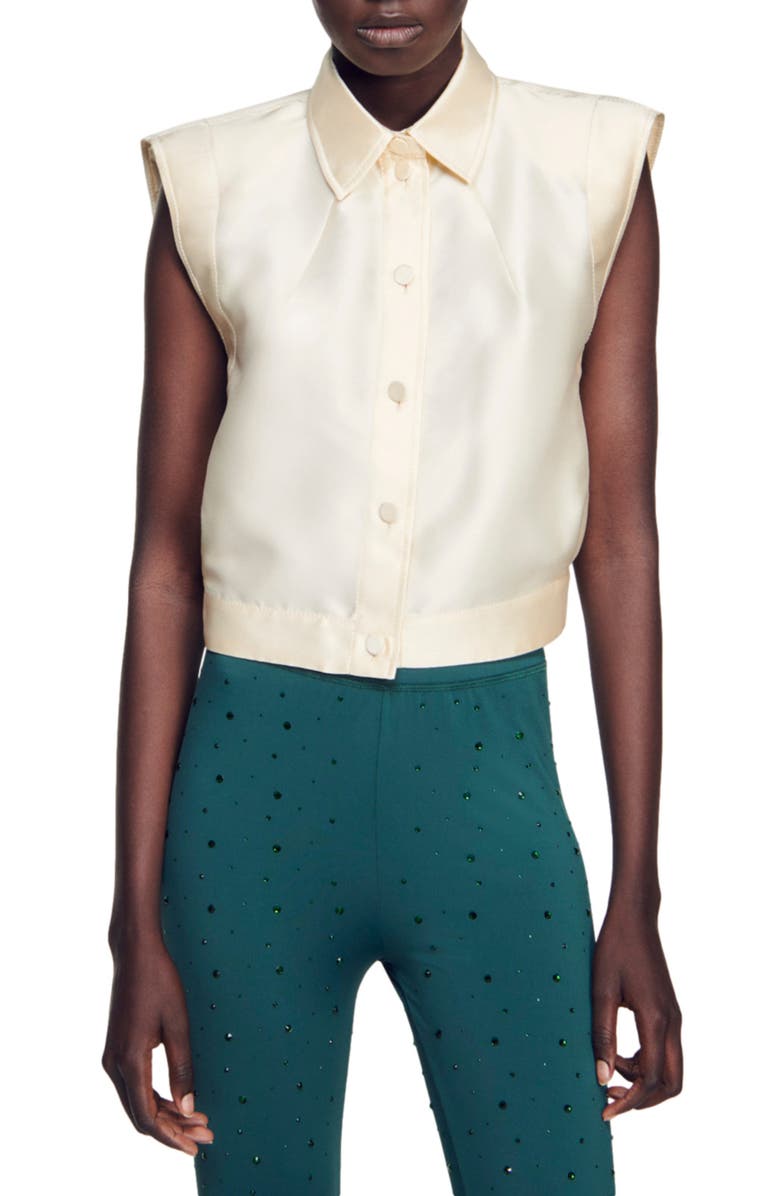 SANDRO Limon Cap Sleeve Satin Blouse, Main, color, 