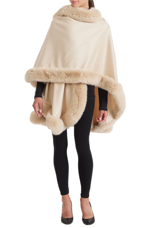 Sofia Cashmere Faux Fur Trim Cashmere Cape In Neutral