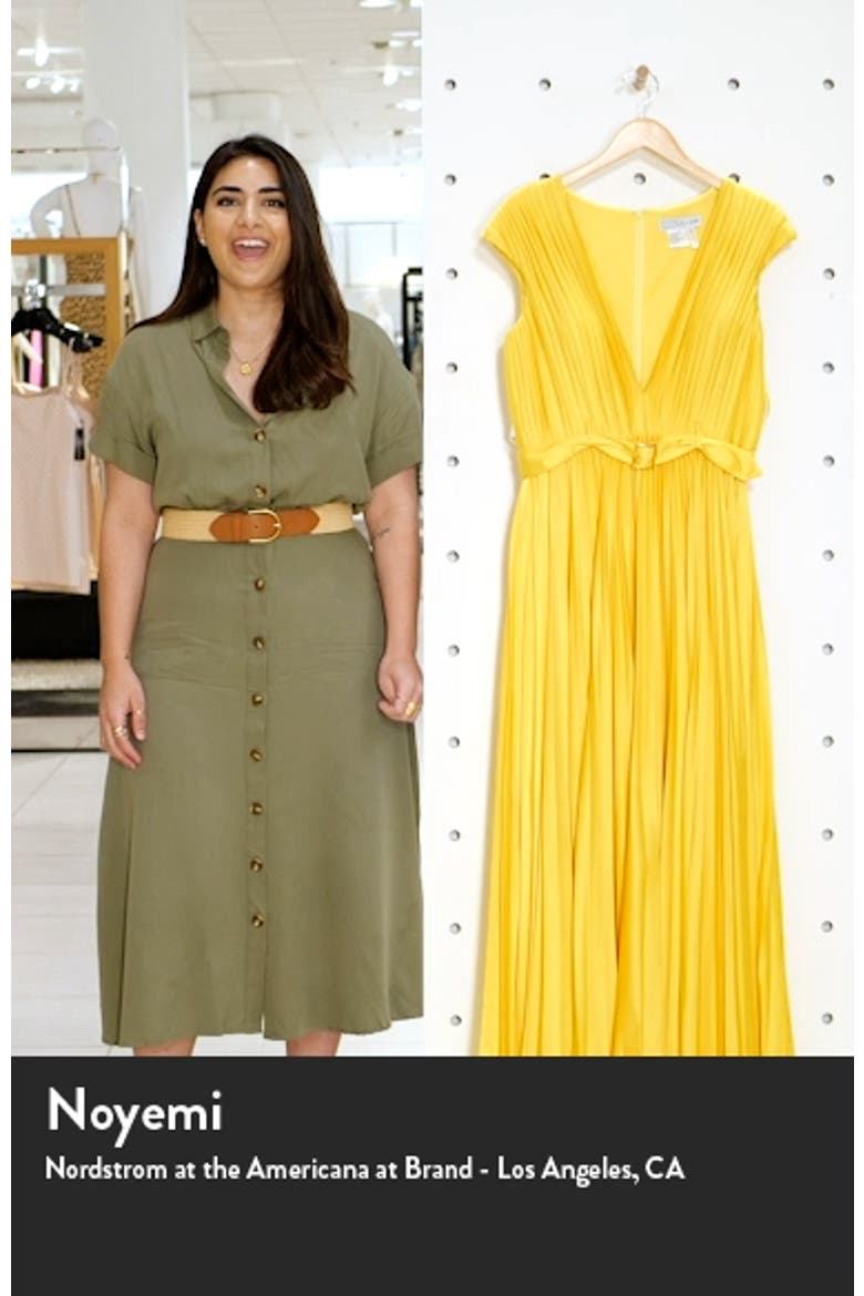 Pleated Plunge Neck Belted Satin Gown video