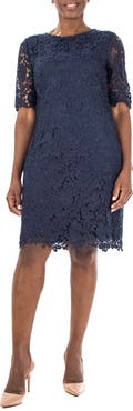 Nina Leonard Jewel Neck Lace Dress