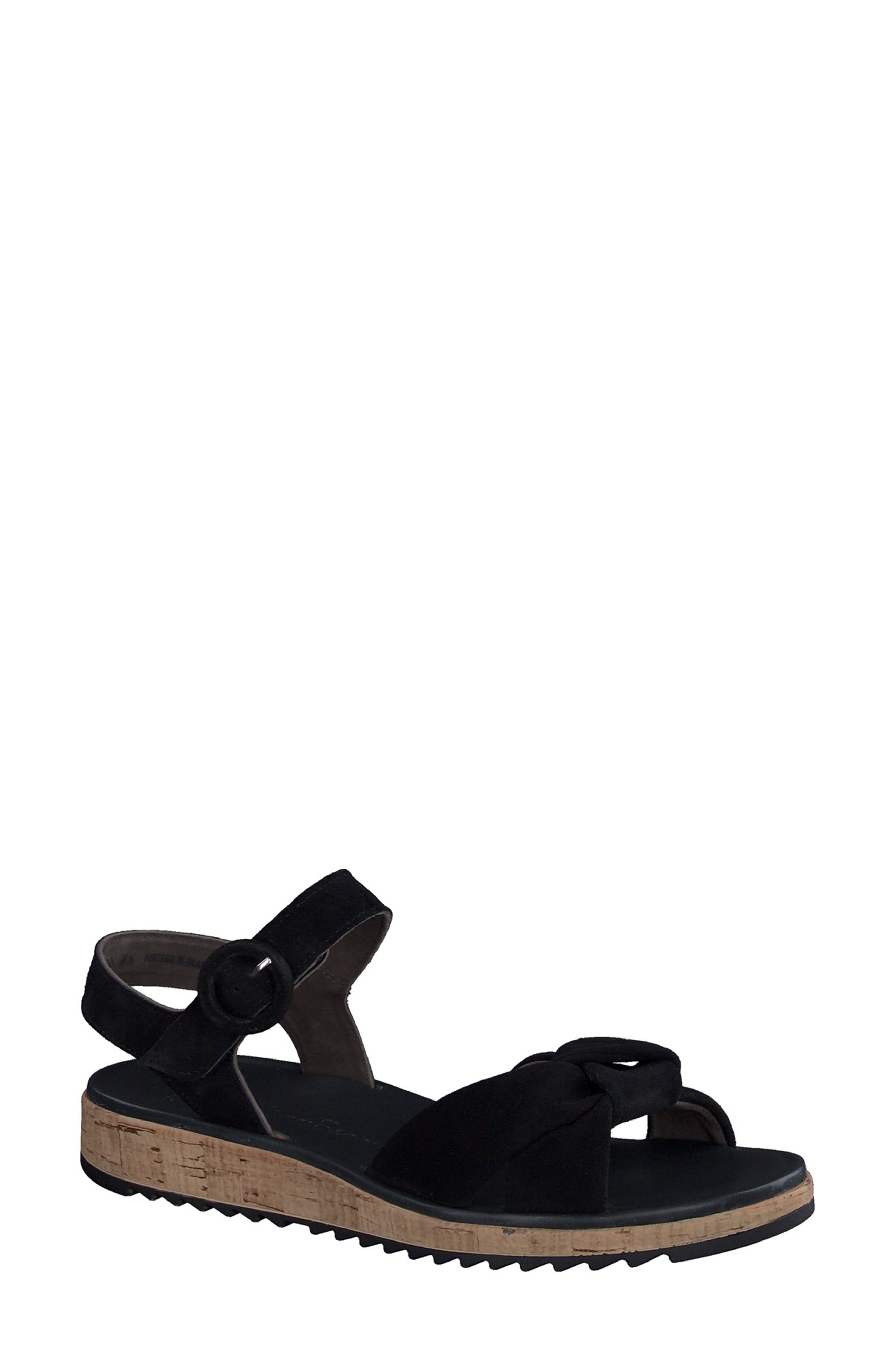 Paul Green Trento Ankle Strap Platform Sandal, Main, color, Black Suede