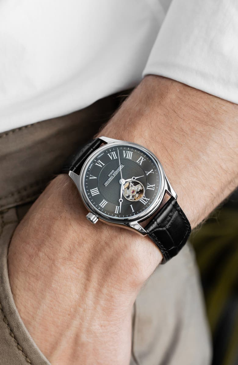 FREDERIQUE CONSTANT Classics Heartbeat Automatic Leather Strap Watch, 40mm, Alternate, color, 