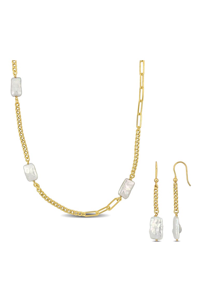 Cultured Freshwater Pearl Curb Chain Necklace & Earrings Set, Main, color, GOLD