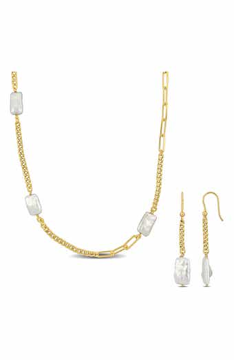 Cultured Freshwater Pearl Curb Chain Necklace & Earrings Set