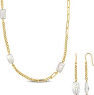 DELMAR Cultured Freshwater Pearl Curb Chain Necklace & Earrings Set
