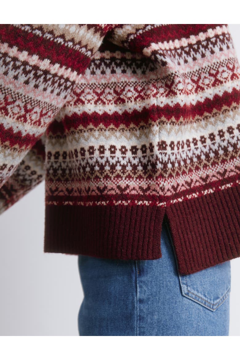 Fair Isle Crew Neck Sweater, Alternate, color, Burgundy