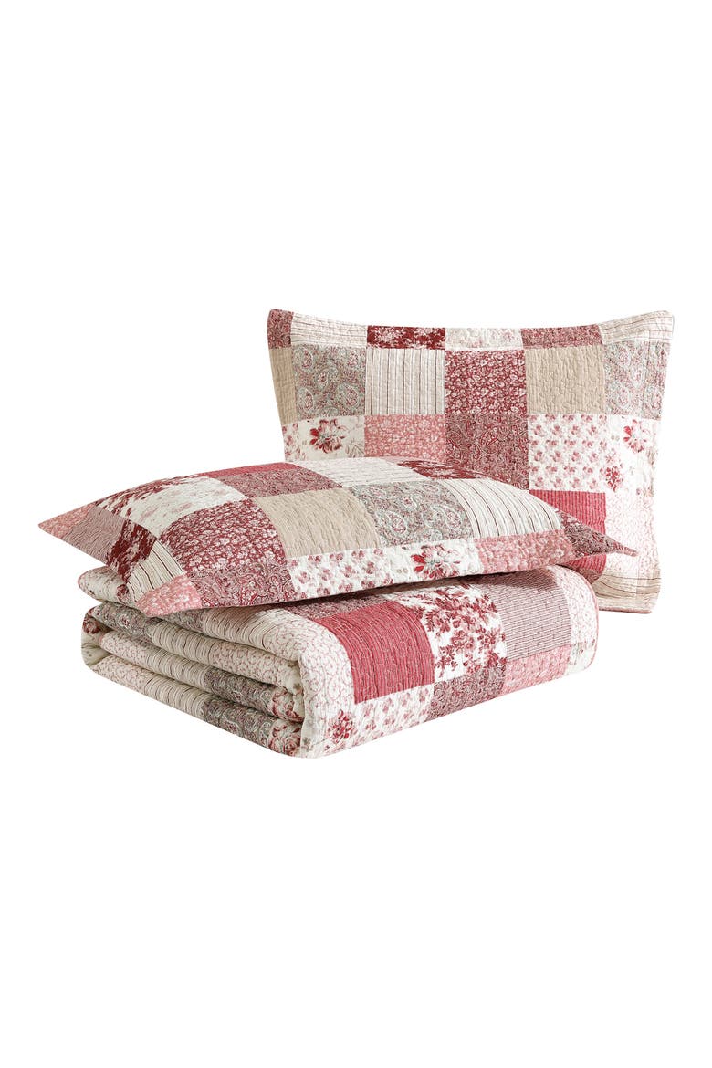 Celina Patchwork Quilt Set, Main, color, CRANBERRY/ BISCUIT