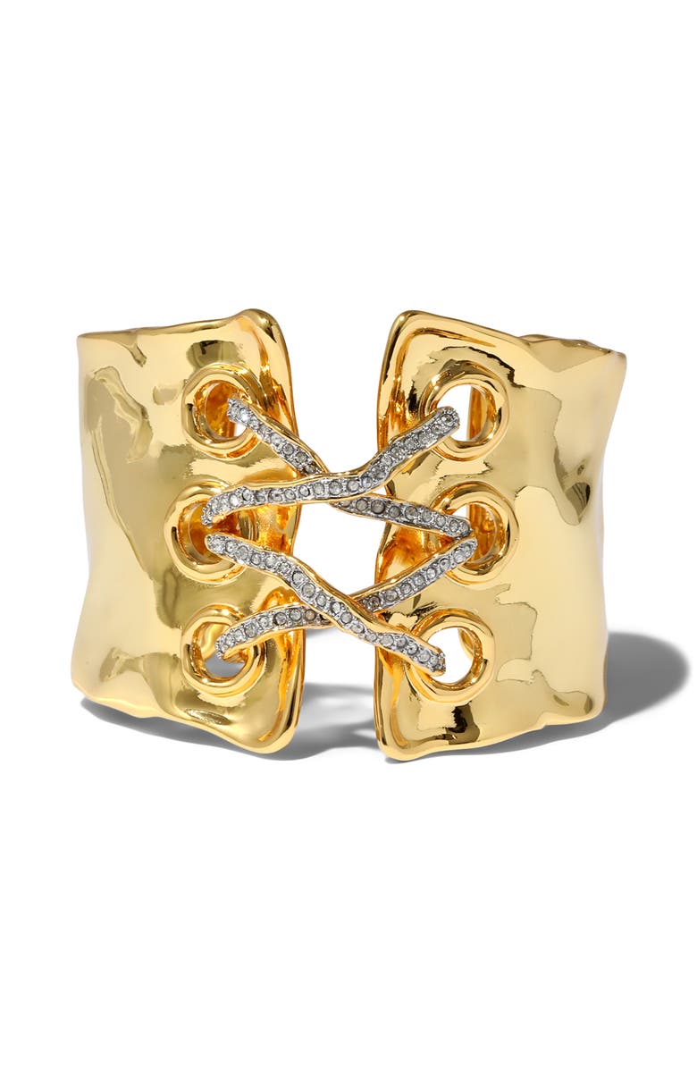 Alexis Bittar Solanales Crystal Lace-Up Cuff Bracelet, Main, color, Gold/ Crystals
