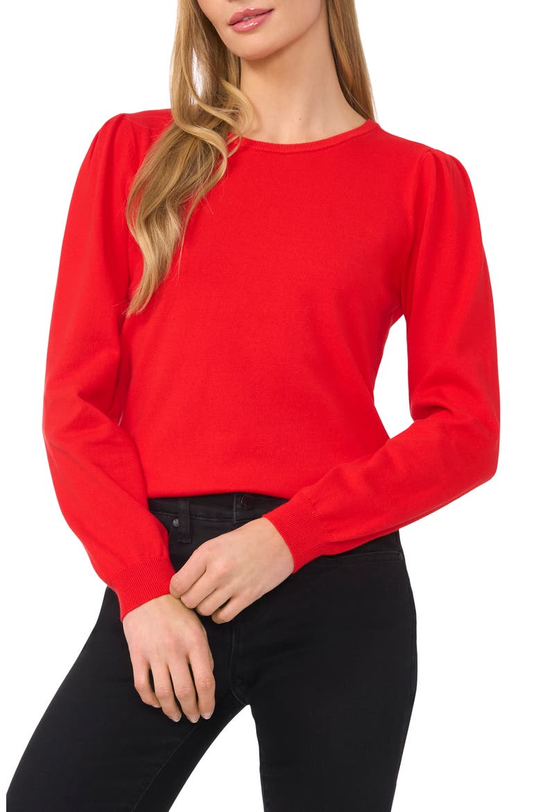 Puff Shoulder Sweater, Main, color, BRIGHT CHERRY