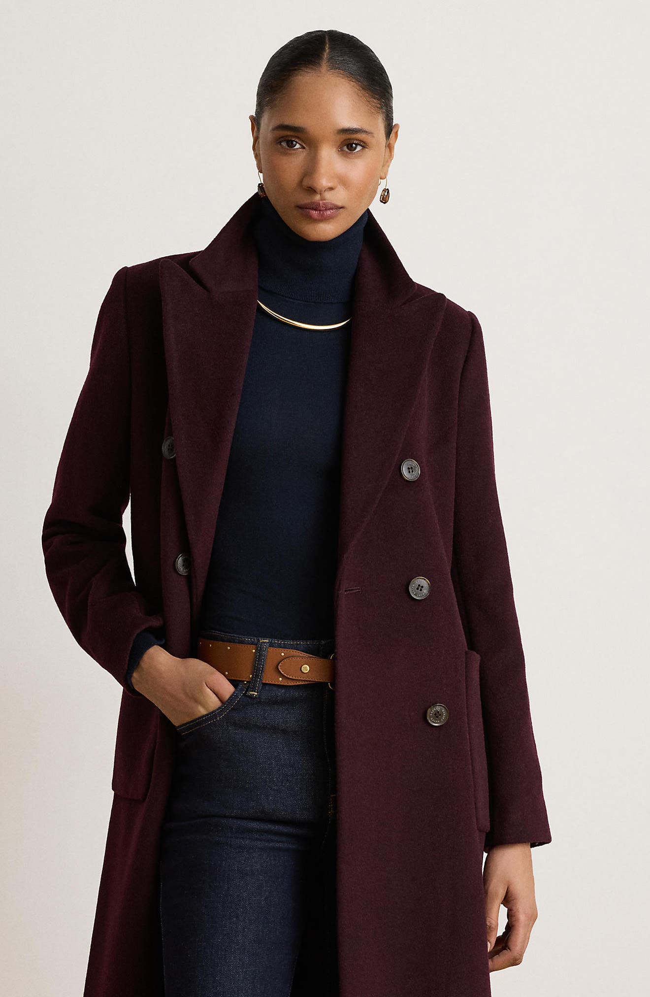 Ralph Lauren double breasted longline wool blend coat