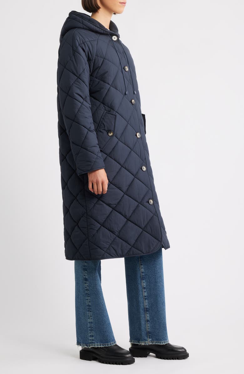 Bernardo Hooded Quilted Longline Jacket, Alternate, color, Navy