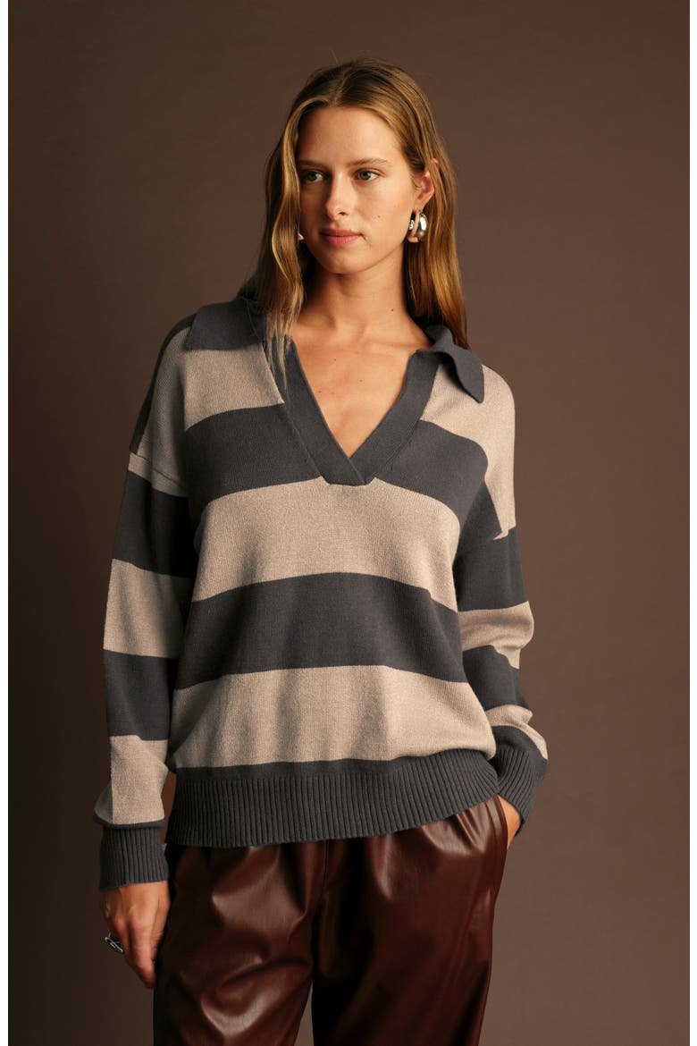 Nick Polo Stripe Sweater, Alternate, color, GREY MELANGE WITH EC