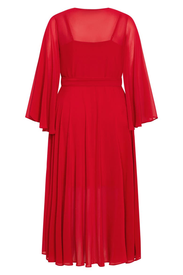 Fleetwood Long Sleeve Chiffon Wrap Dress, Alternate, color, RED