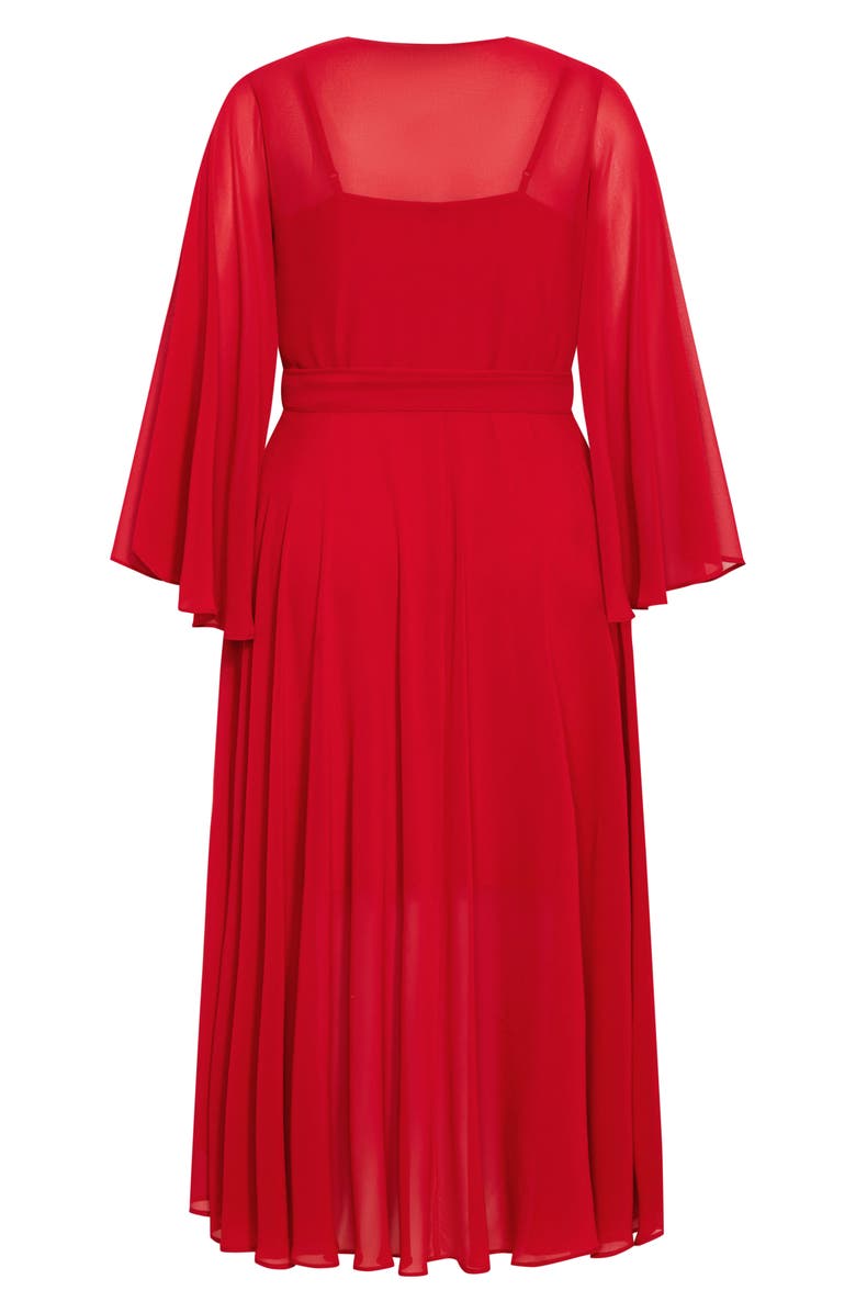 City Chic Fleetwood Long Sleeve Chiffon Wrap Dress, Alternate, color, Red