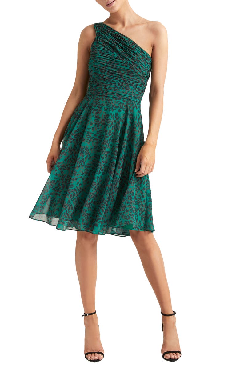 HALSTON Heritage One-Shoulder Pleated Cocktail Dress, Main, color, 