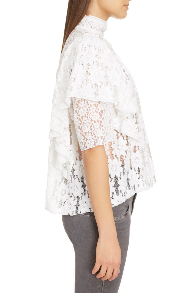 Vetea Floral Lace Ruffle Top, Alternate, color, WHITE