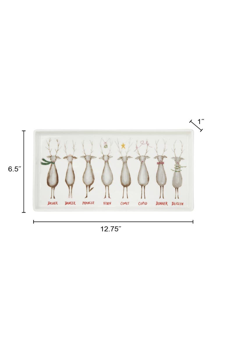 Santa's Reindeer with Names Rectangle Stoneware Serving Platter, Alternate, color, Multicolor