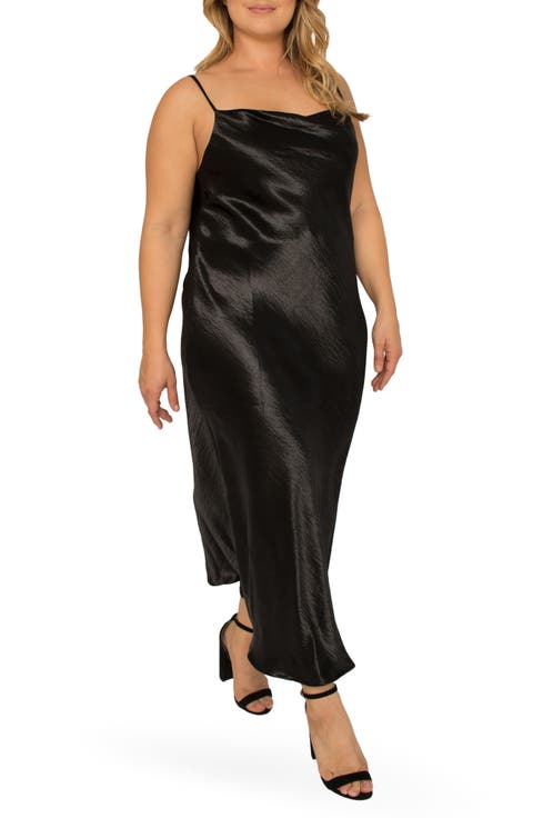 Cowl Neck Satin Slipdress (Plus Size)