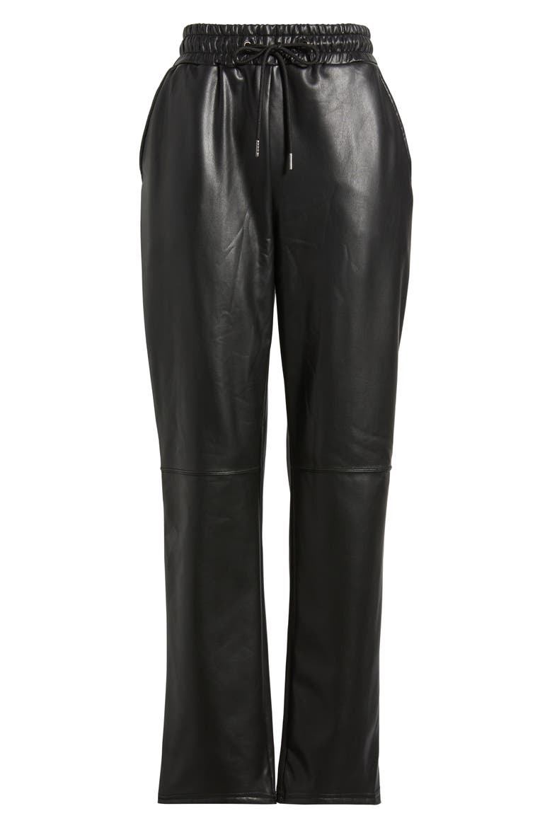 Faux Leather Wide Leg Drawstring Pants, Alternate, color, BLACK
