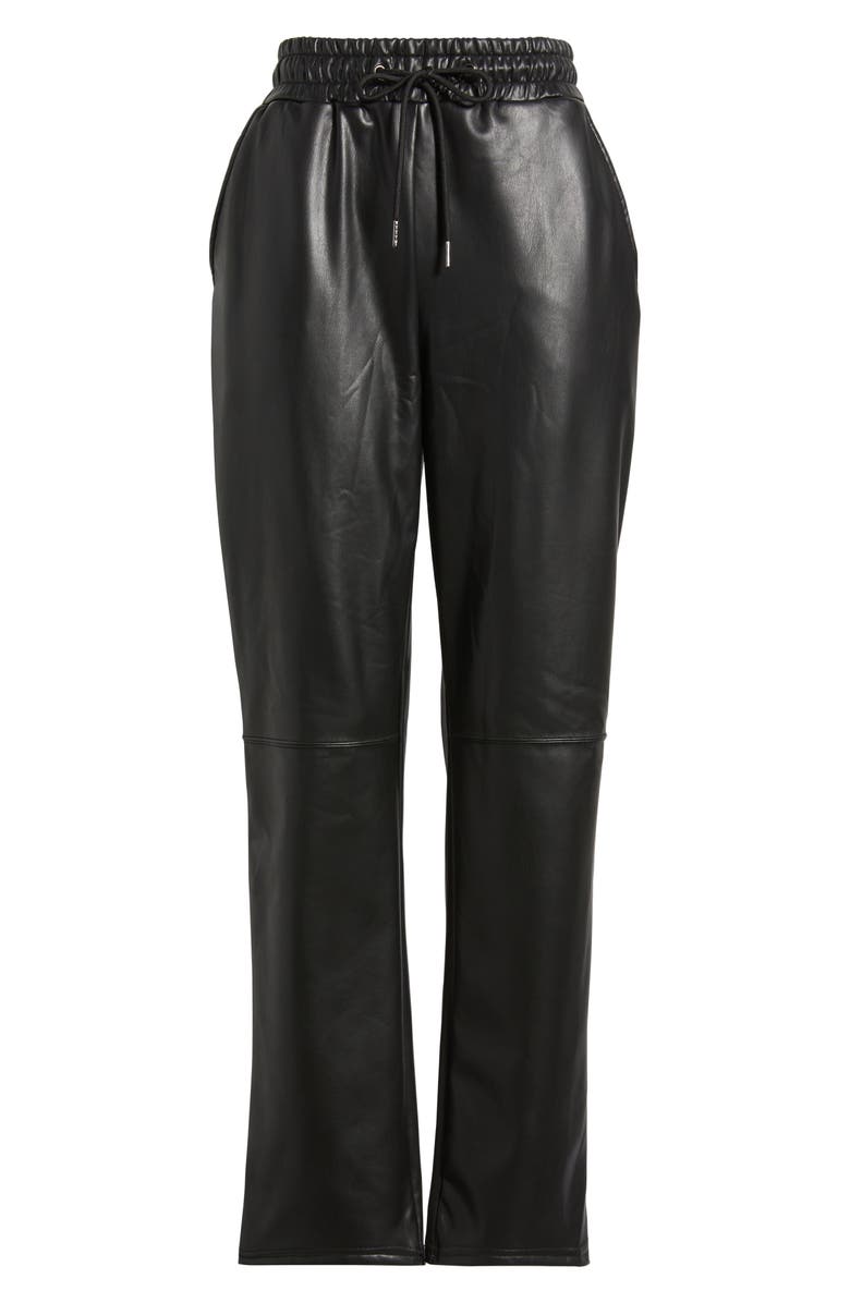 Hue Faux Leather Wide Leg Drawstring Pants, Alternate, color, Black