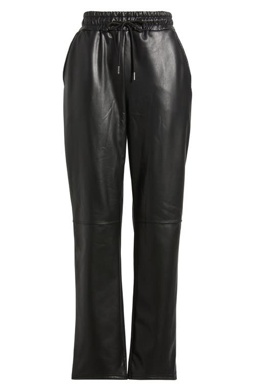 Hue Faux Leather Wide Leg Drawstring Pants In Black
