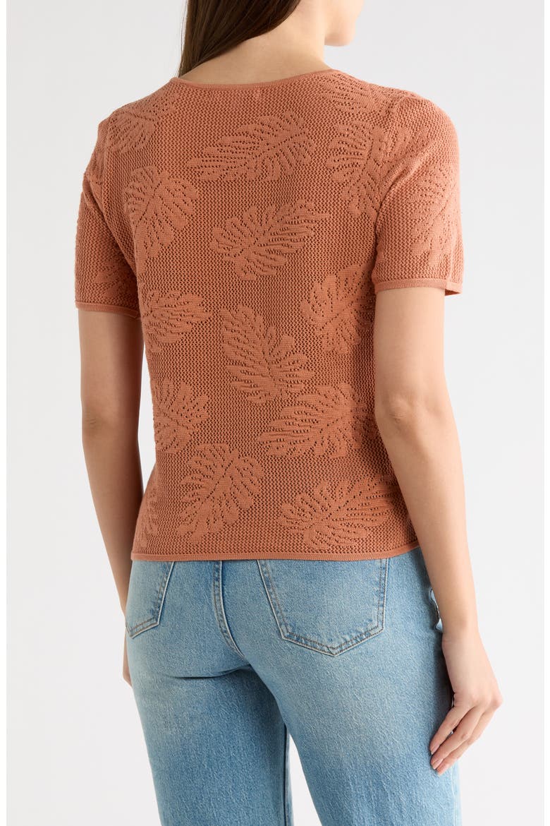 Cotton Jacquard Short Sleeve Sweater, Alternate, color, R287 CORAL