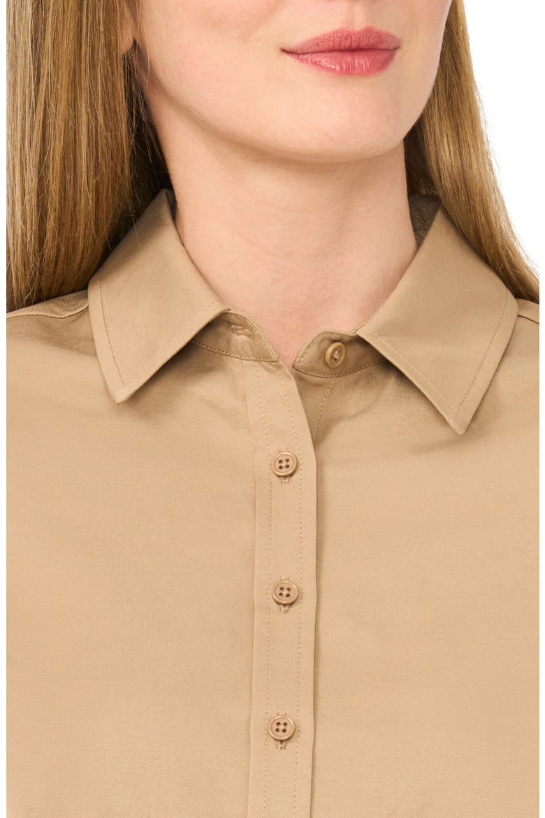 Cap Sleeve Button-Up Shirt, Alternate, color, ALMOND LATTE