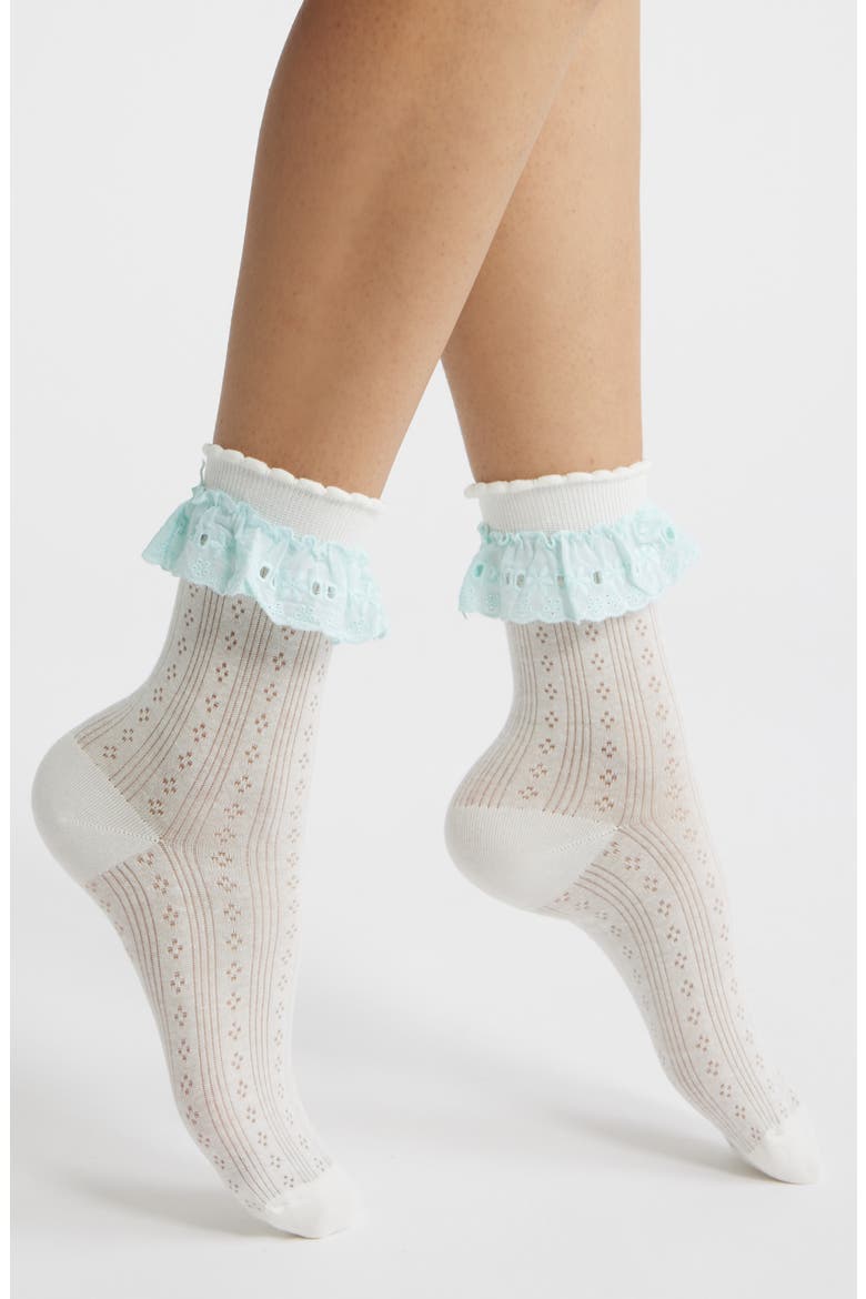 Bobby Lace Ankle Socks, Main, color, WHITE