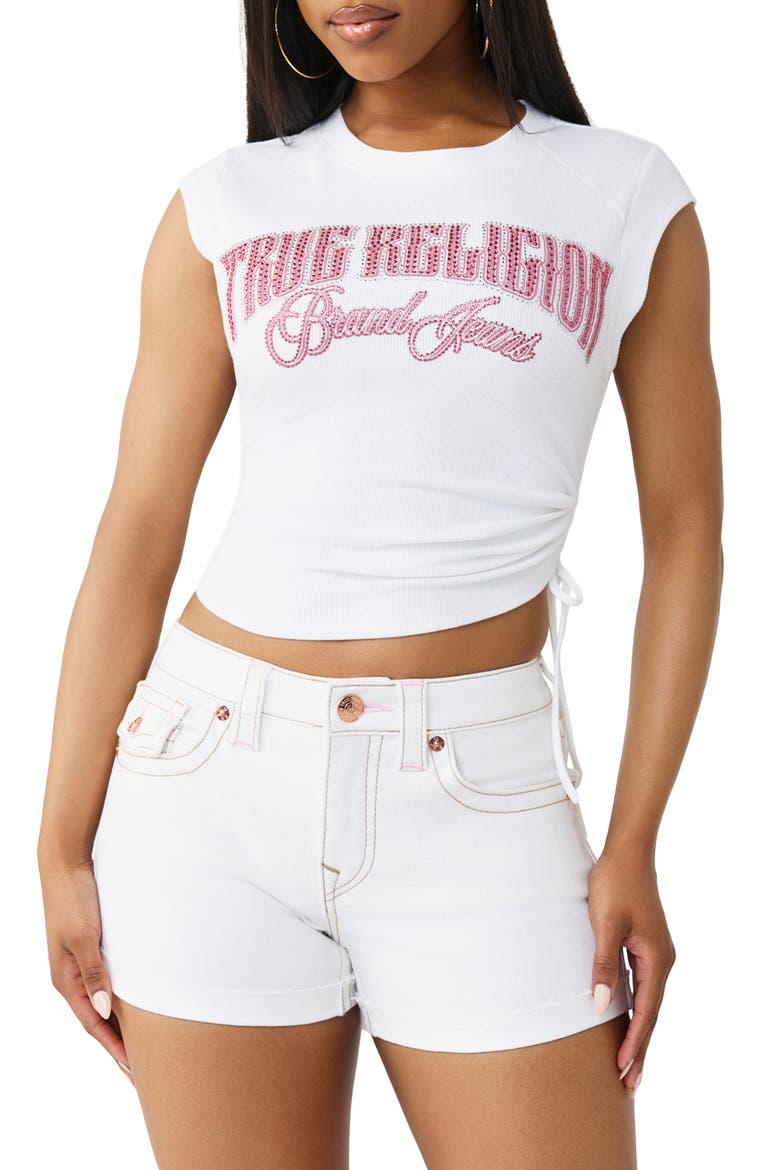Crystal Ruched Baby Tee, Main, color, OPTIC WHITE