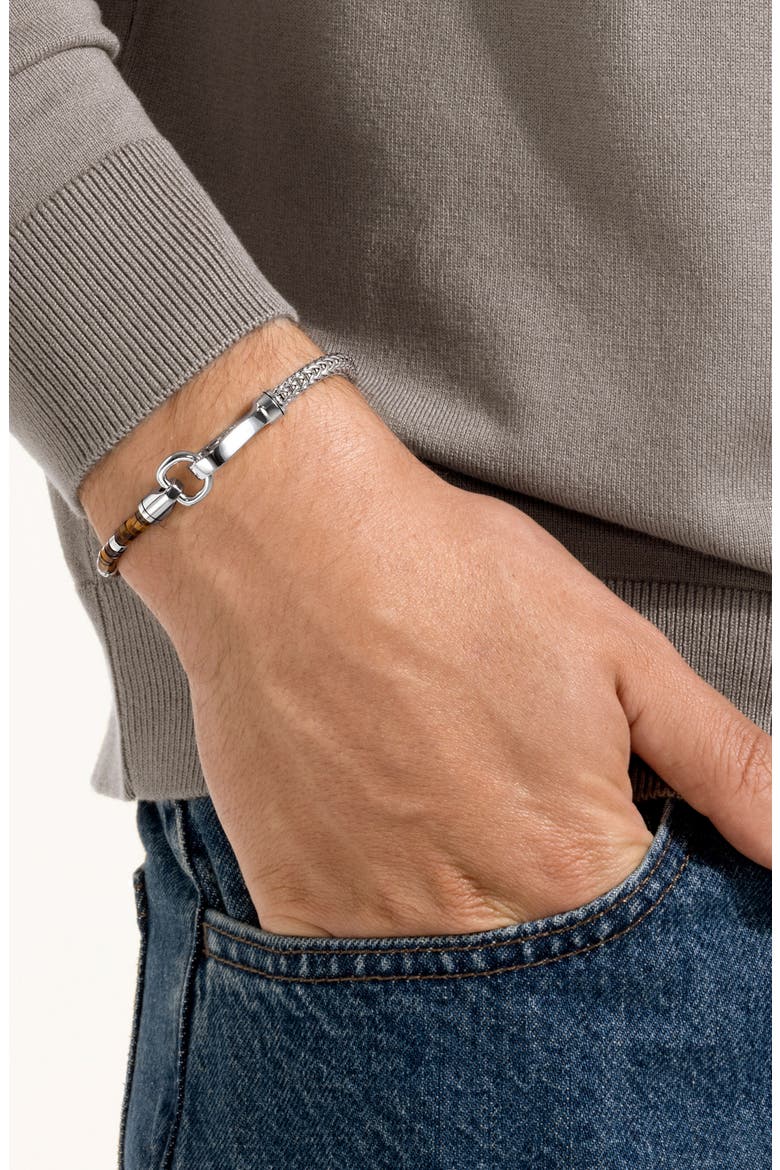 Men's Heishi Chain Bracelet, Tiger's Eye, 4.5mm, Alternate, color, SILVER BROWN