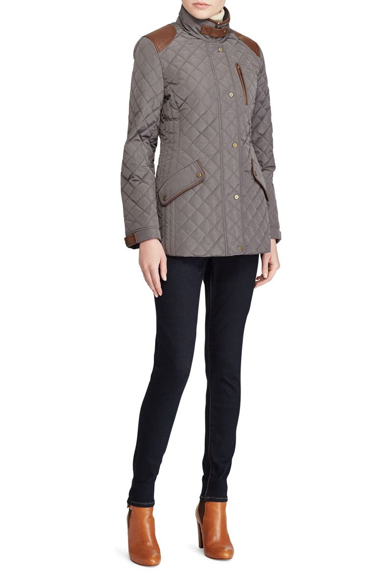 Diamond Quilted Jacket with Faux Leather Trim, Alternate, color, FLANNEL