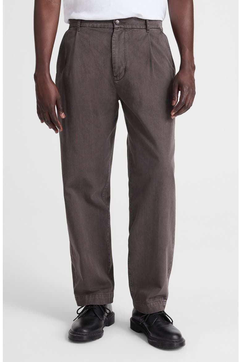Pleated Cotton Twill Pants, Main, color, SOFT CHARCOAL