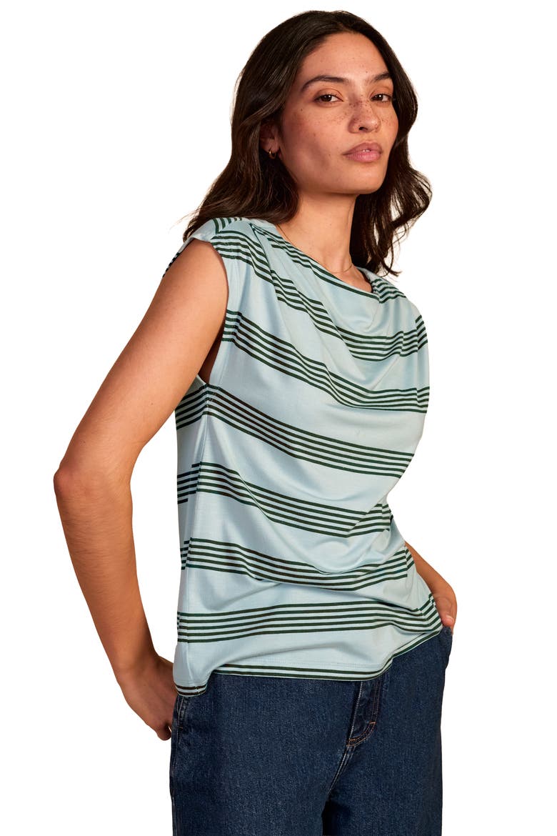 Slash Neck Cap Sleeve T-Shirt, Alternate, color, Blue / Green Stripe