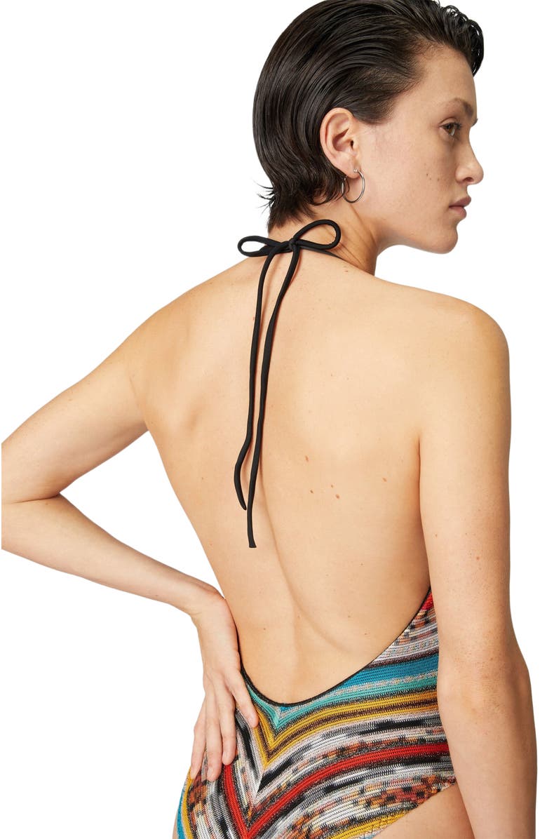 Missoni Lamé Slub Viscose One-piece Swimsuit With V-neck, Alternate, color, Multicoloured