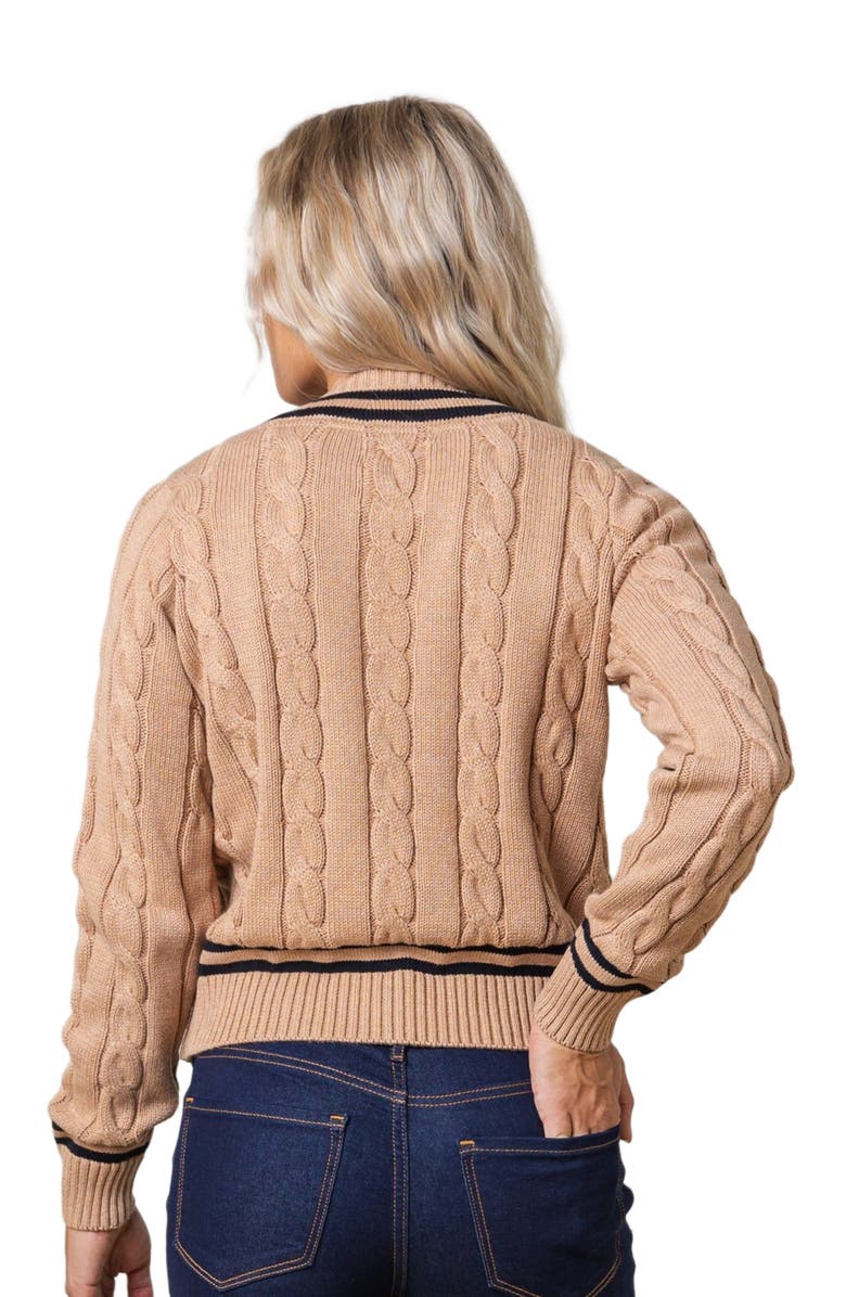 Hope & Henry Women's Organic V-Neck Cricket Sweater, Alternate, color, Camel Heather With Black