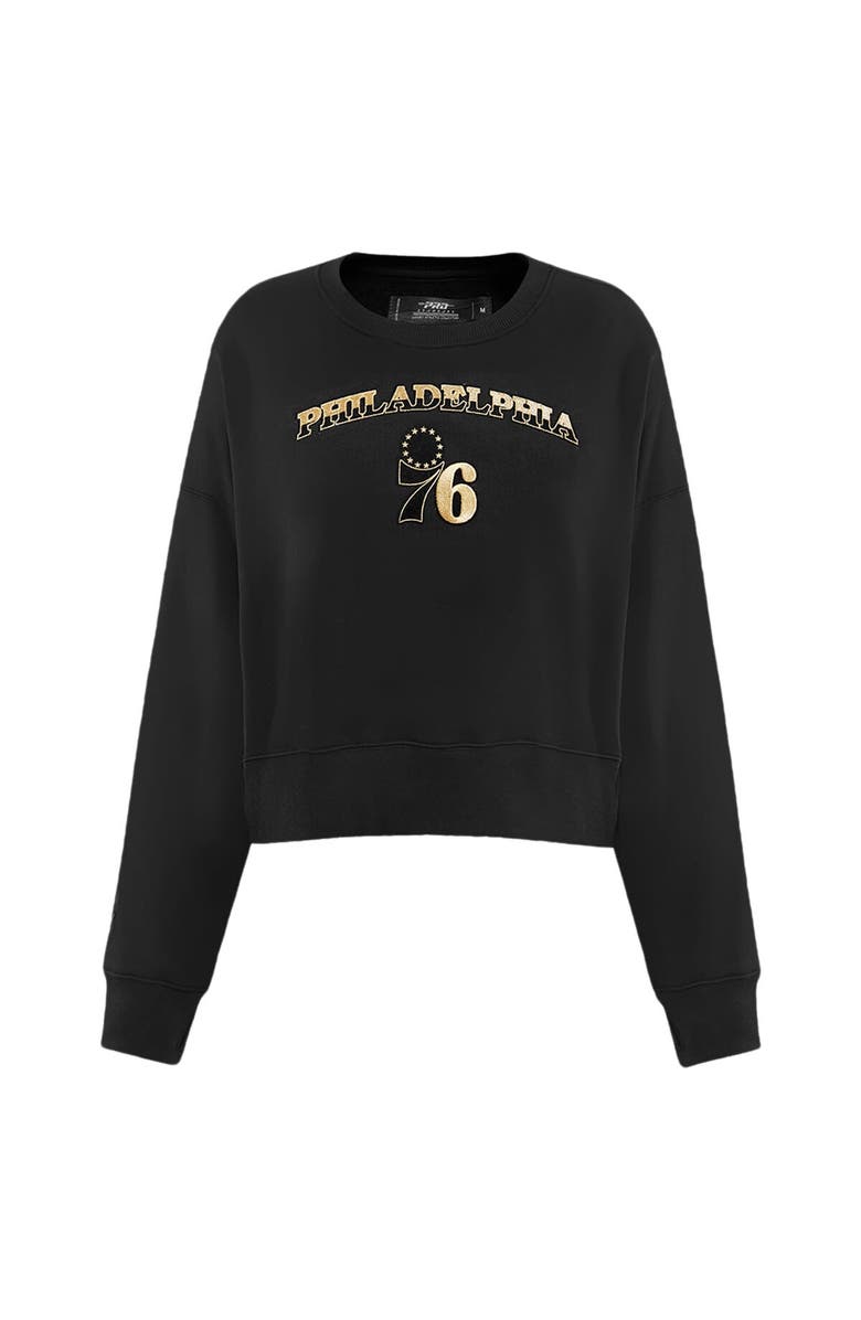 PRO STANDARD Women's Pro Standard  Black Philadelphia 76ers Glam Cropped Pullover Sweatshirt, Alternate, color, Black
