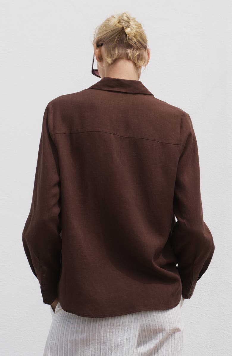 MANGO Straight Lyocell & Linen Button-Up Shirt, Alternate, color, Chocolate