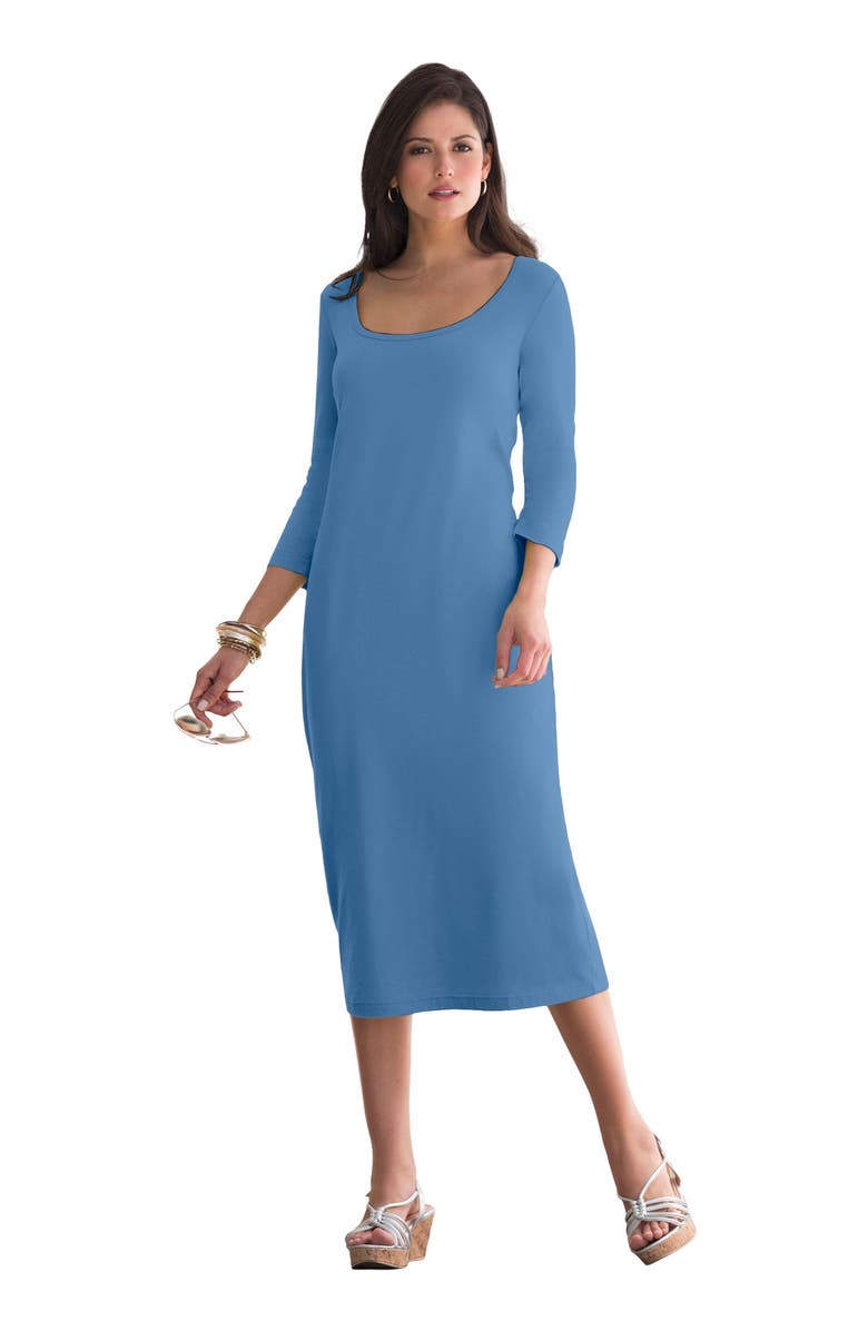 Jessica London Stretch Cotton T-Shirt Dress, Main, color, Dusty Indigo