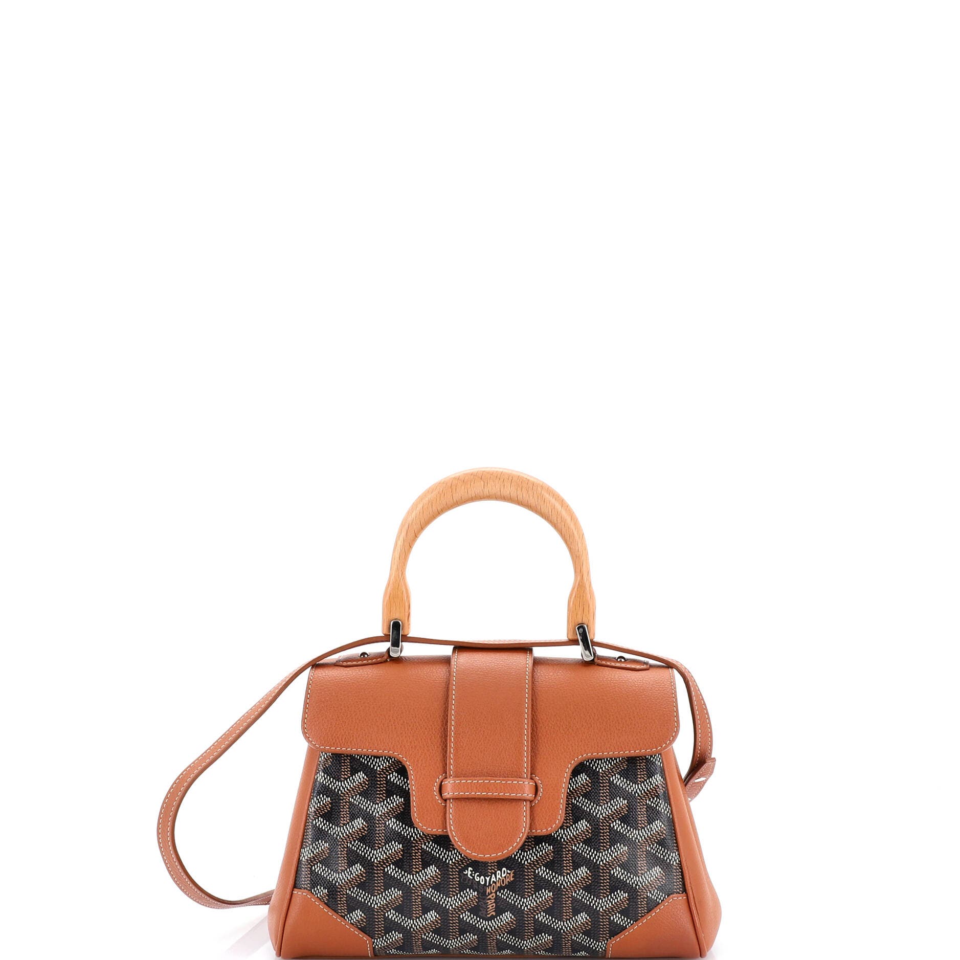 Pre-Owned Goyard Saigon Top Handle Bag Coated Canvas with Leather Mini, Main, color, Brown