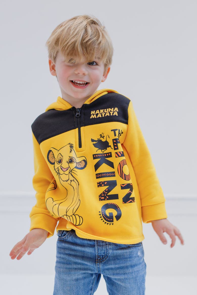 Lion King Fleece Quarter-Zip Hooded Sweatshirt, Alternate, color, Yellow Simba