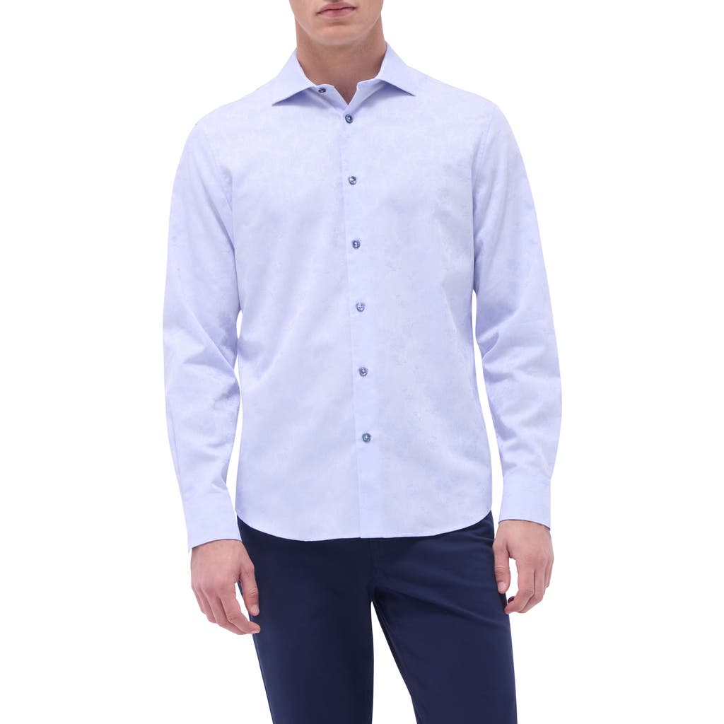 Bugatchi Axel Floral Jacquard Shaped Fit Button-Up Shirt in Sky  product