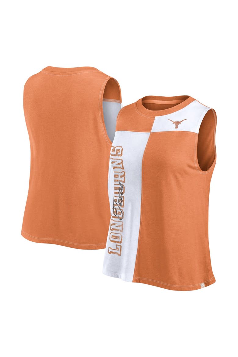 Women's Fanatics Branded Texas Orange/White Texas Longhorns Colorblock High Neck Tank Top, Alternate, color, Burnt Orange