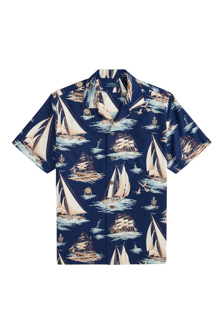 Classic Fit Sailboat Print Oxford Shirt, Alternate, color, VINTAGE SCHOONERS